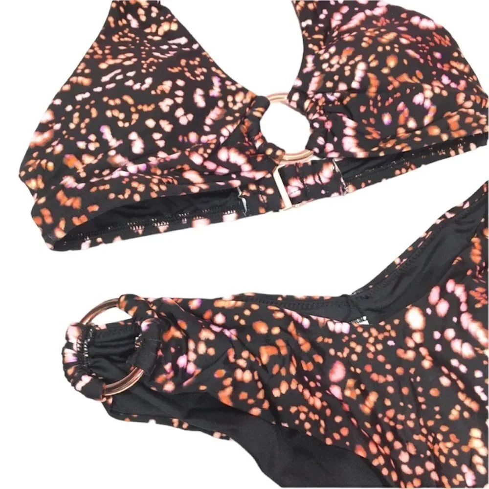 NWT VS RING TIE DYE SPOT HALTER PADDED BIKINI TOP &‎ BOTTOM SWIMSUIT SET SMALL